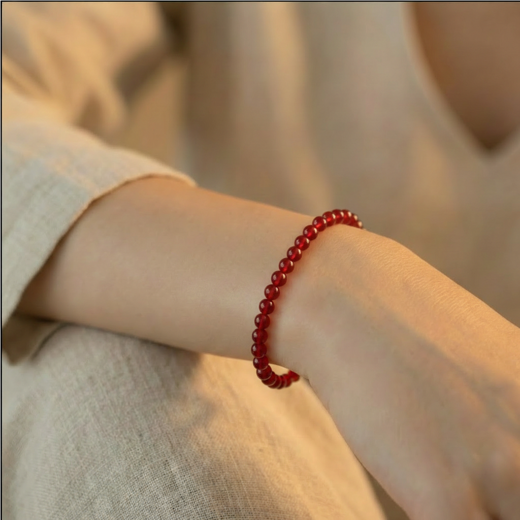 Bracelet fin en agate rouge naturelle — Perles 3 mm
