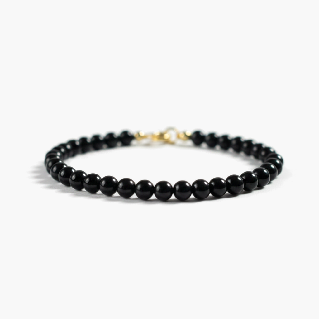 Bracelet fin en obsidienne naturelle — Perles 4 mm