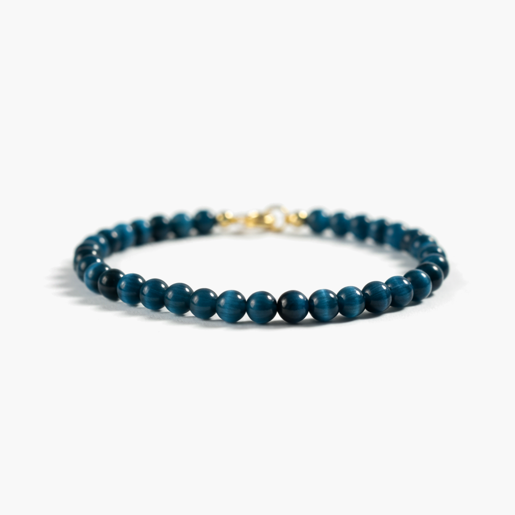 Bracelet fin en œil de tigre bleu naturel — Perles 4 mm