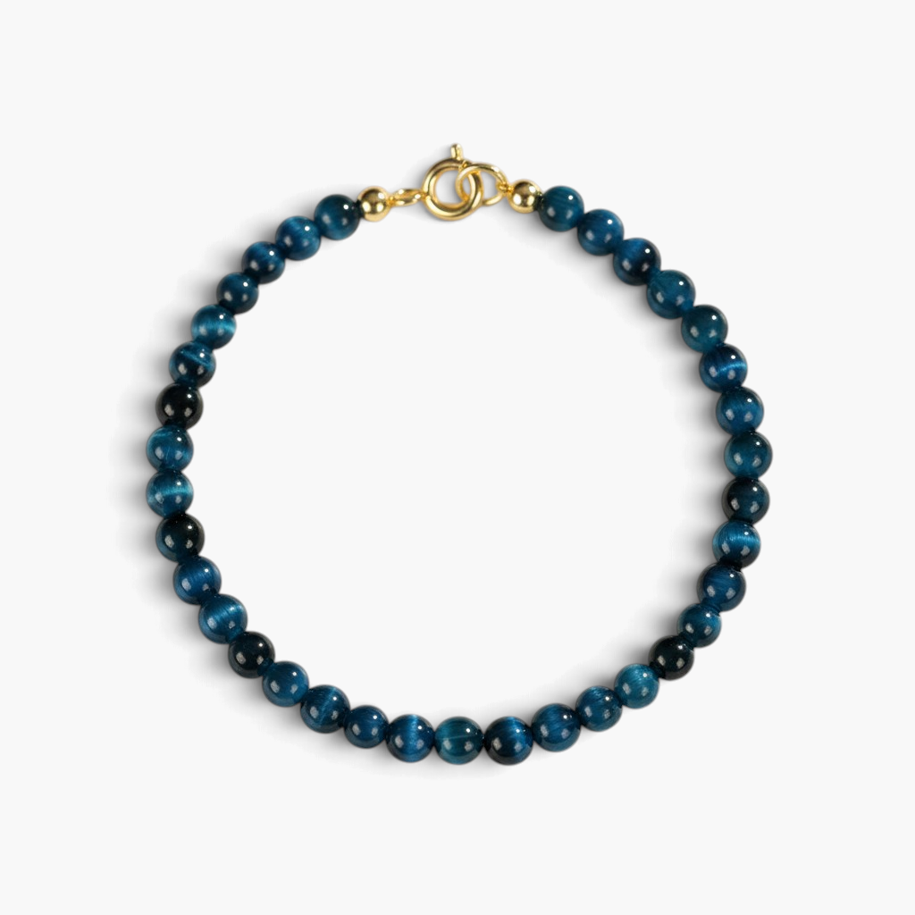 Bracelet fin en œil de tigre bleu naturel — Perles 4 mm